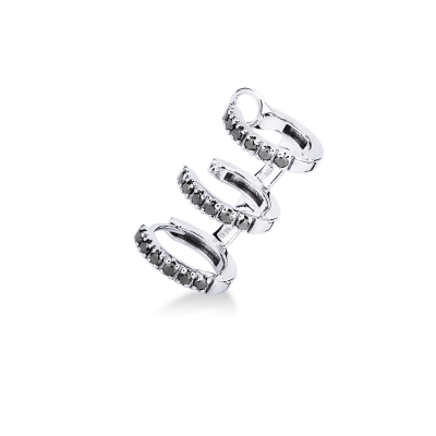 Mono boucle or blanc 18K 3 cercles diamants noirs