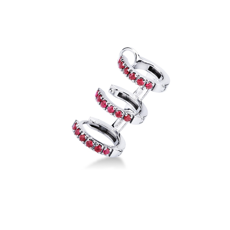 Boucle d’oreille gauche or blanc 18K avec 3 cercles rubis  Boucle d’oreille gauche or blanc 18K avec 3 cercles rubis