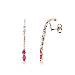 Boucles d’oreilles en or rose 18k avec pendants en rubis et diamants