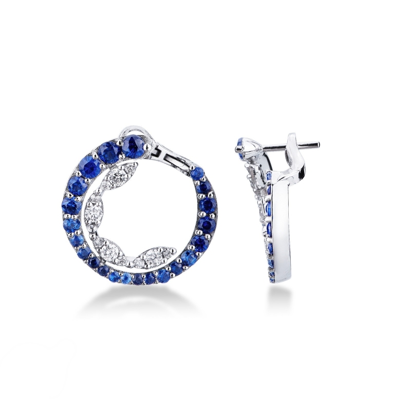 Boucles d’oreilles cercle Or Blanc 18k avec saphirs et diamants