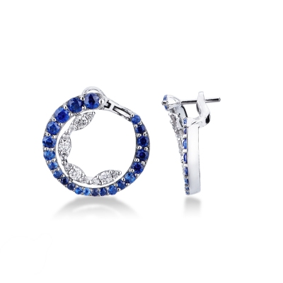 Boucles d’oreilles cercle Or Blanc 18k avec saphirs et diamants