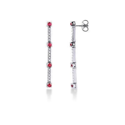 Boucles d'oreilles tennis en or blanc 18k avec des rubis et des diamants alternés