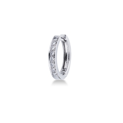 Mono boucle d'oreille à anneau en or blanc 18k avec diamants