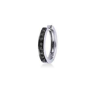 Créole mono diamants noirs en or blanc 18k