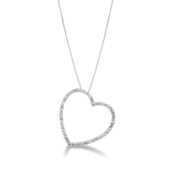Collier en or blanc 18k avec pendentif cœur serti de diamants