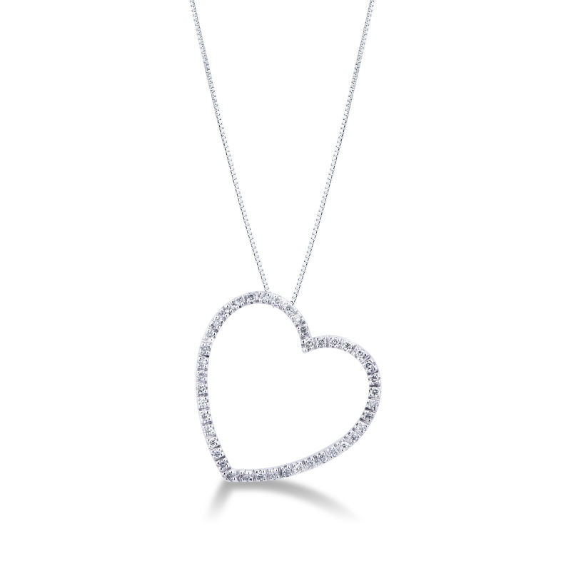 Collier en or blanc 18k avec pendentif cœur serti de diamants