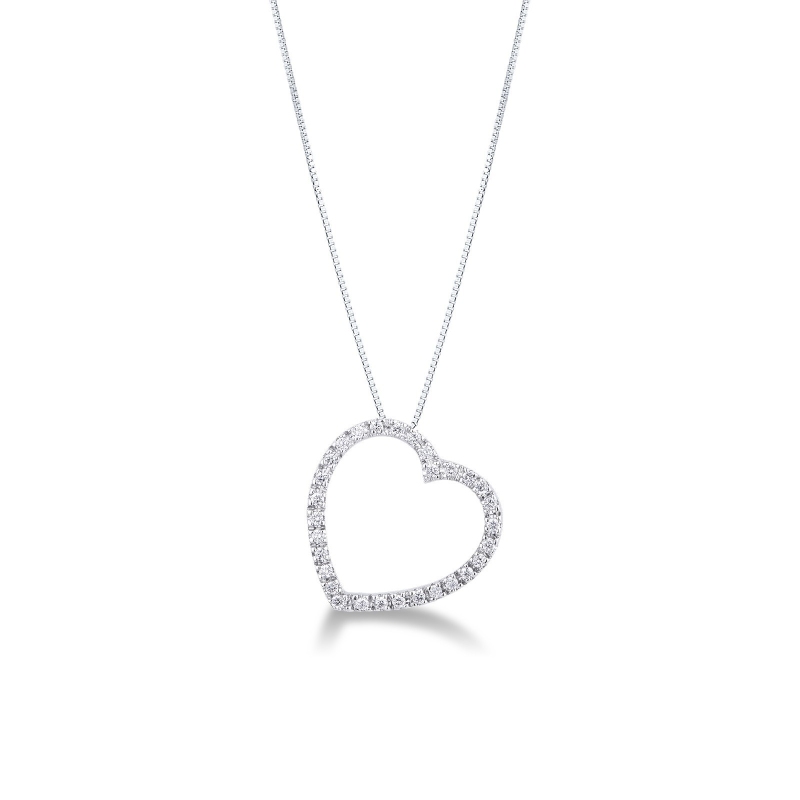 Collier cœur avec pendentif en or blanc 18k et diamants
