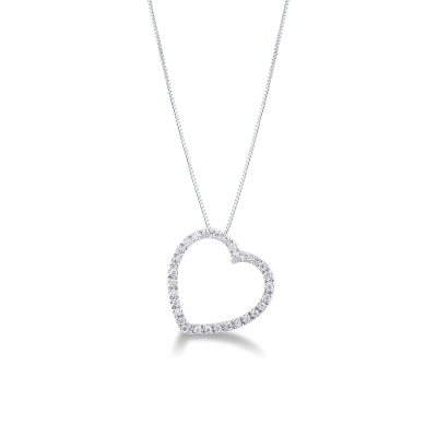 Collier cœur avec pendentif en or blanc 18k et diamants