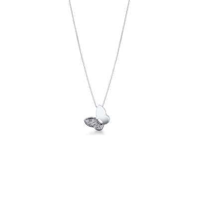 Collier avec pendentif en forme de papillon en or blanc 18k avec diamants