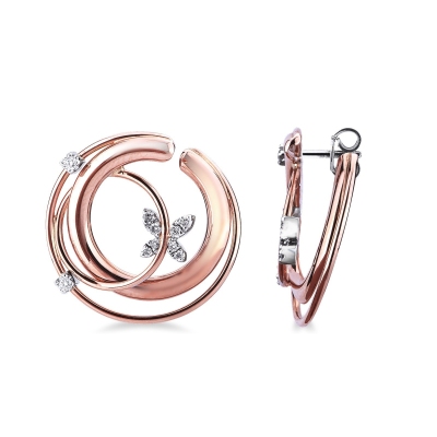 Boucles d'oreilles ovales en or rose et blanc 18k et diamants 