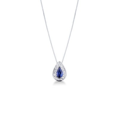 Collier en or blanc 750 avec diamants et saphir bleu