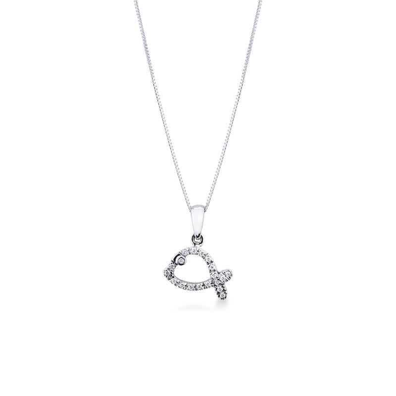 Collier en or blanc 18k avec pendentif baleine en diamants