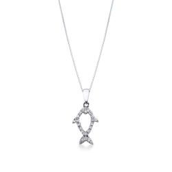 Collier en or blanc 18 carats avec poisson de diamants