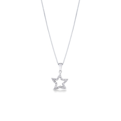 Collier en or blanc 18k avec pendentif étoile de mer en diamants