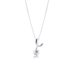 Collier avec pendentif fleur en or blanc 18k avec diamant
