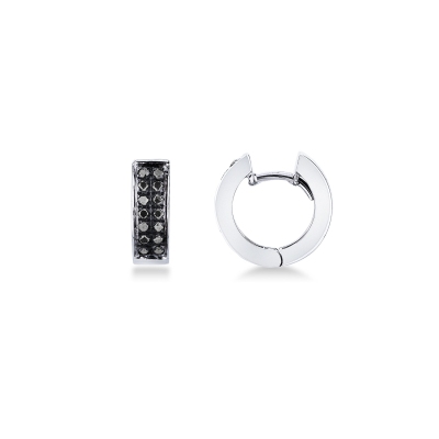 Boucles d’oreilles cercles en or blanc 18k diamants noirs