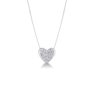 Collier avec pendentif cœur or blanc 18 ct pavé de diamants