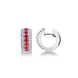 Boucles d’oreilles créoles en or blanc 18k avec rubis et diamants