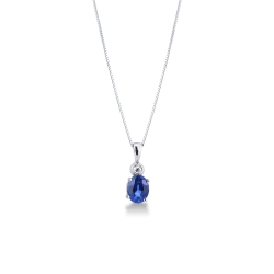Chaîne en or blanc 18k avec diamant et saphir bleu