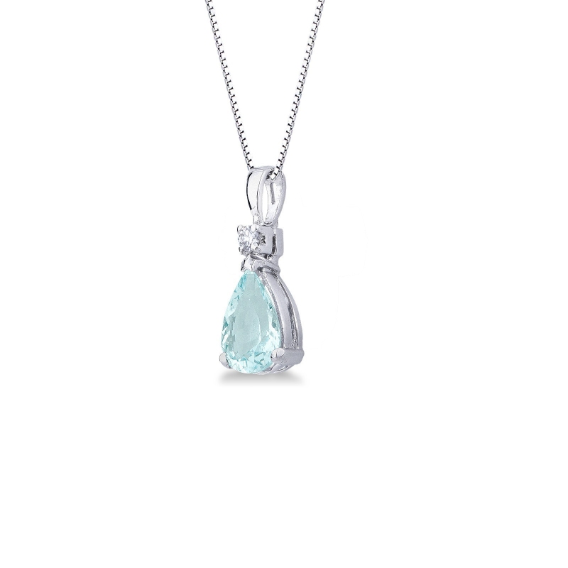 Collier pendentif en or blanc 18k aigue-marine et diamants Collier pendentif en or blanc 18k aigue-marine et diamants