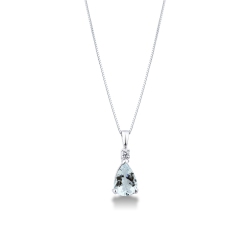 Collier pendentif en or blanc 18k aigue-marine et diamants