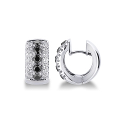Créoles en Or Blanc 18k avec Diamants Noirs et Blancs