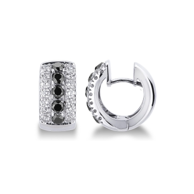 Créoles en Or Blanc 18k avec Diamants Noirs et Blancs