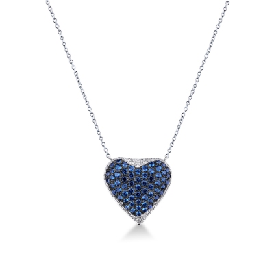 Collier en or blanc 18k  pavé et saphirs bleus