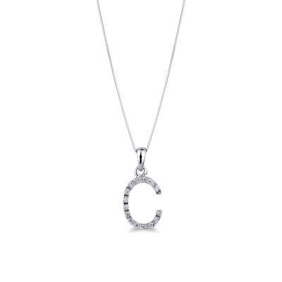 Collier en Or Blanc 18k avec Lettre C et Diamants