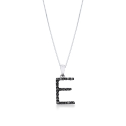 Collier lettre E or blanc et diamants noir