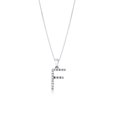Collier en or blanc 18k avec pendentif lettre F