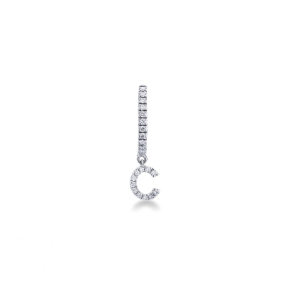 Mono boucle d'oreille en or blanc 18 carats, avec lettre C en diamants