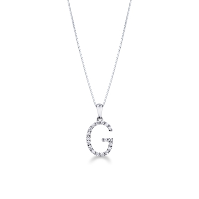 Collier lettre G en or blanc 18 carats avec diamants