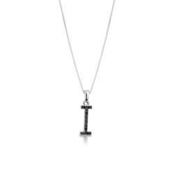 Collier personnalisé lettre I or blanc et diamants noir