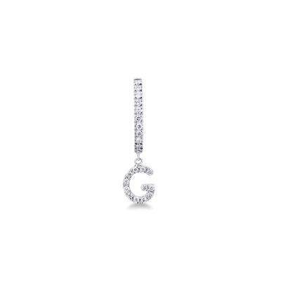 Mono boucle d'oreille en or blanc 18 carats, avec lettre G en diamants