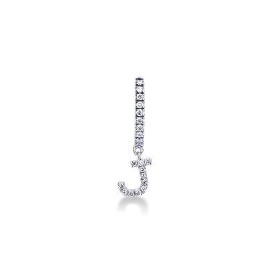 Mono boucle d'oreille en or blanc 18 carats, avec lettre J en diamants