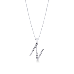 Collier en Or Blanc 18k avec Lettre N et Diamants