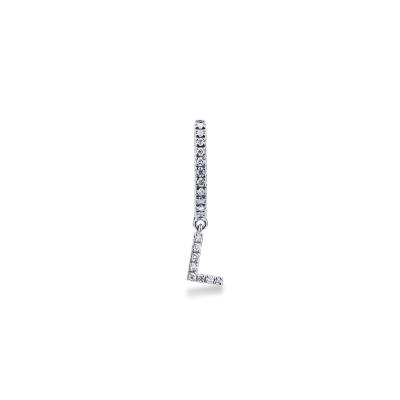 Mono boucle d'oreille en or blanc 18 carats, avec lettre L en diamants