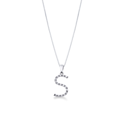 Pendentif lettre S collier femme or blanc et diamants 