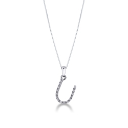 Pendentif lettre U collier femme or blanc et diamants