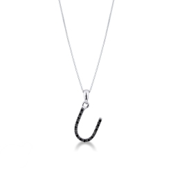 Collier pendentif personnalisé lettre U or blanc et diamants