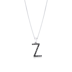 Collier en or blanc 18k avec pendentif lettre Z en diamants noirs