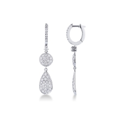 Boucles d'oreilles en or blanc 18k avec pendants pavés de diamants