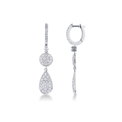 Boucles d'oreilles en or blanc 18k avec pendants pavés de diamants 