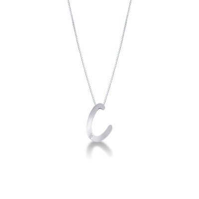 Collier en or blanc 18k avec lettre C et diamant