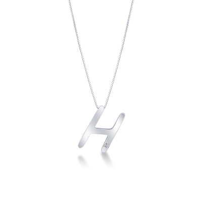 Collier en or blanc 18 carats avec chaîne et pendentif lettre H
