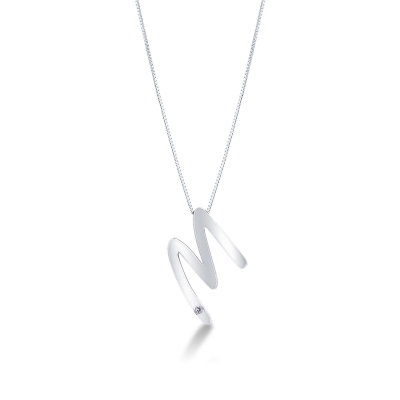 Collier or blanc 18k lettre M diamant