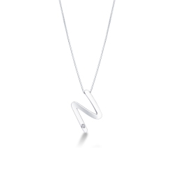 Collier or blanc 18k lettre N diamant