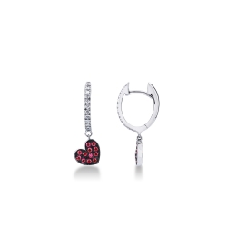 Boucles d’oreilles or blanc 18k cœur avec diamants et rubis