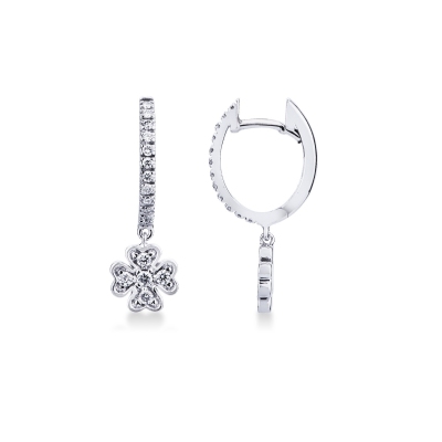 Boucles d’oreilles en or blanc 18k avec pendentifs trefle et diamants